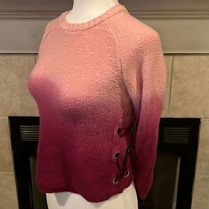 Justice gradient pink long sleeve sweater with ribbon tied sides. Size 11/12